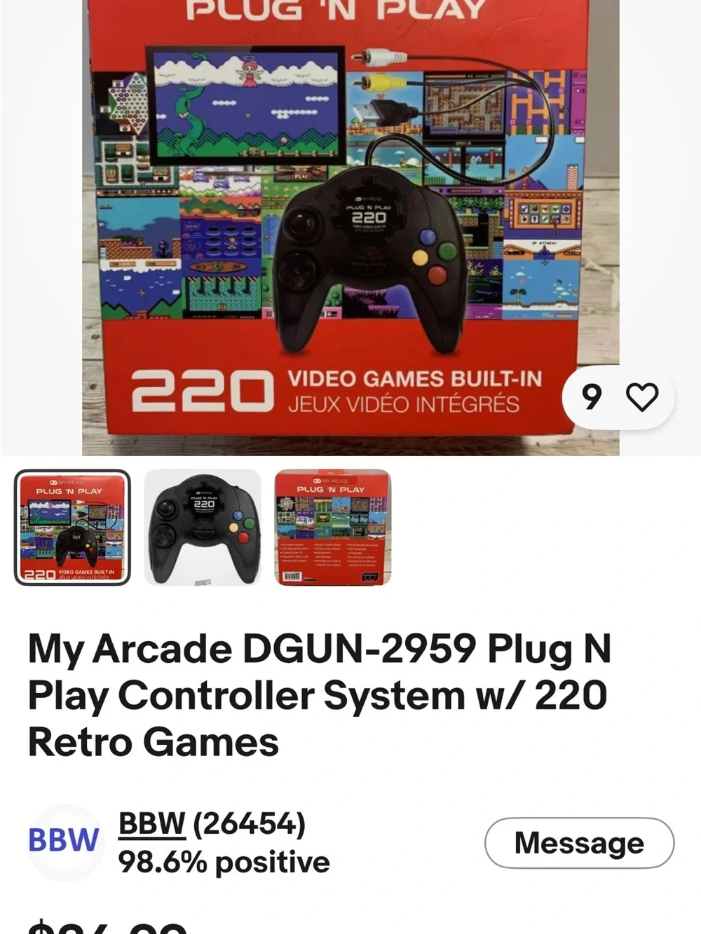 Arcade Plug 'N Play 220 Built-In Games Console — Black with Red Box